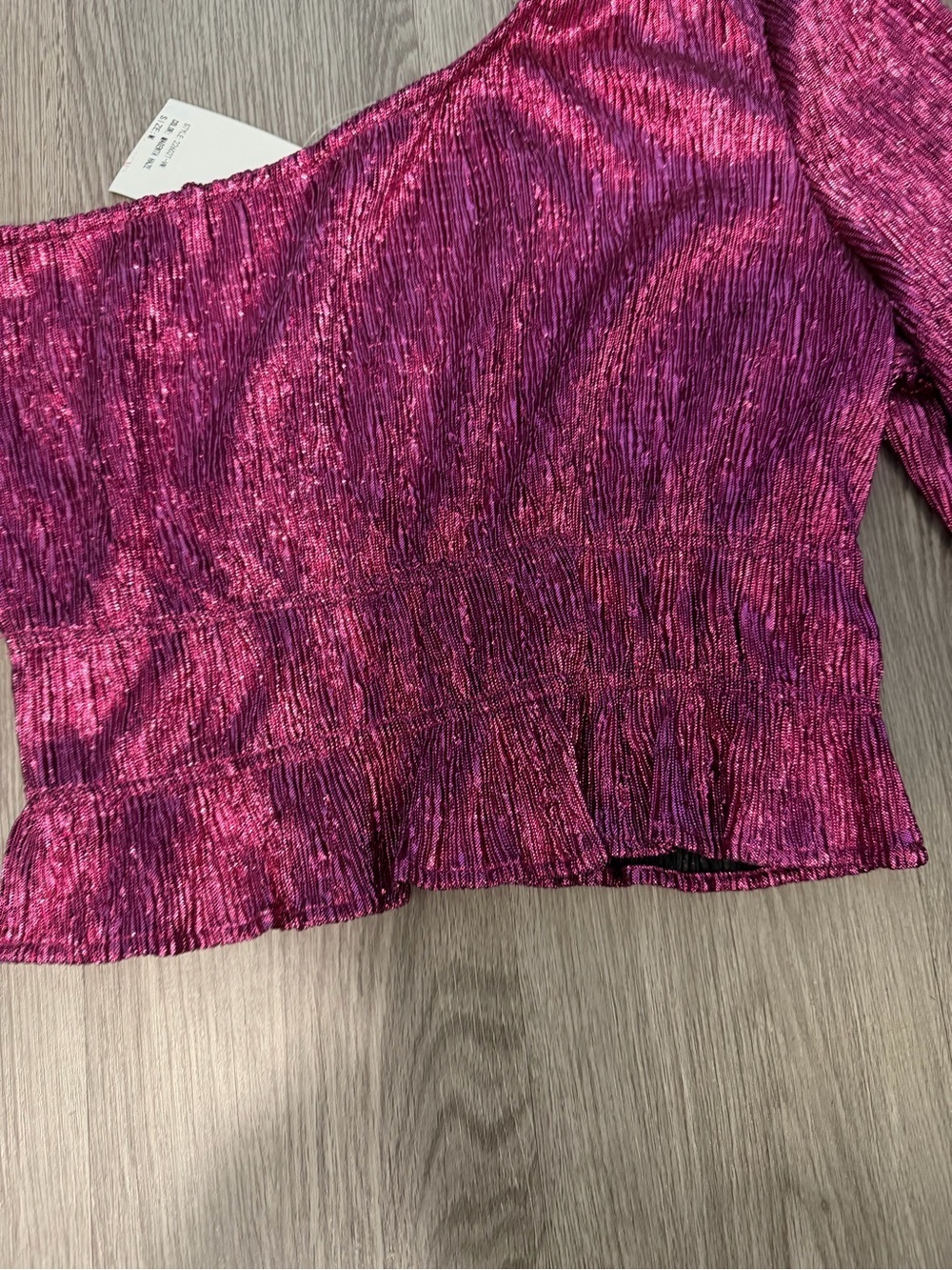 NWT One-Shoulder Fuchsia Crinkle Blouse - Women Tops - Picture 4 of 8